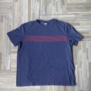 Lee Men's Navy Heather Short Sleeve Tee with Red Stripe Detail XL